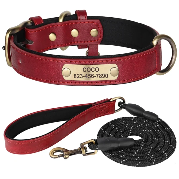 Personalized PU Leather Dog Collar Set
