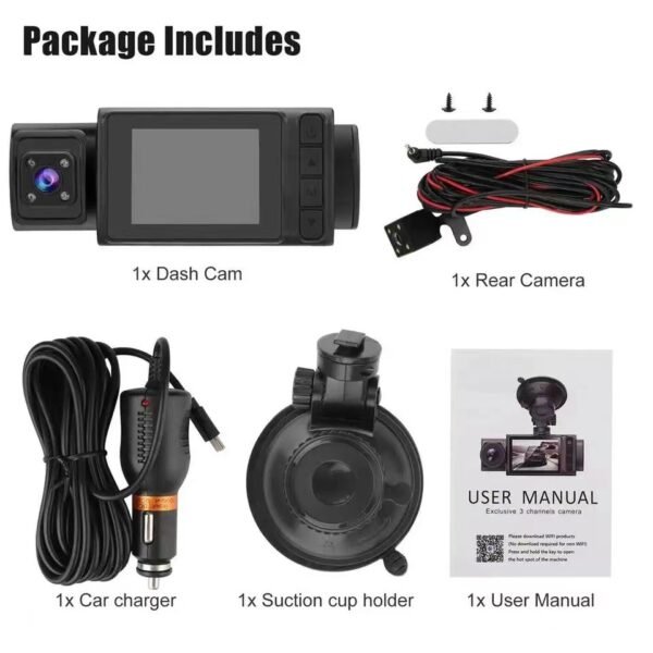 3-Lens HD Car Dash Cam