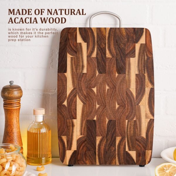 562363161 Solid Wood Geometric Grid Cutting Board