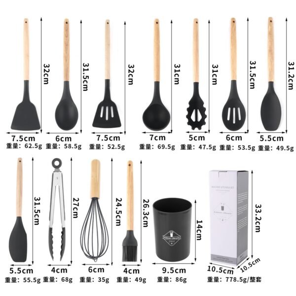 Silicone 12-Piece Wooden Kitchen Set