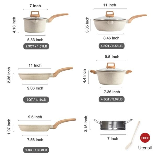 Non-stick Pot Marble Rice White Set Pot