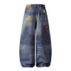 566226806 Embroidered Denim Pants Unisex Wide Leg Straight Leg Long Pants Trendy