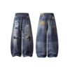 566226807 Embroidered Denim Pants Unisex Wide Leg Straight Leg Long Pants Trendy