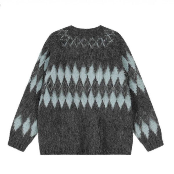Oversized Wool Mohair Fair Isle Crewneck Pullover Sweater