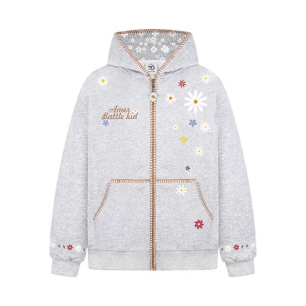 Floral Embroidery Hooded Sweatshirt Unisex Loose Casual Outerwear