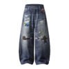 566226809 Embroidered Denim Pants Unisex Wide Leg Straight Leg Long Pants Trendy