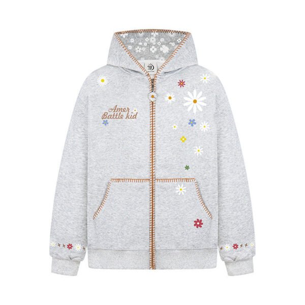 Floral Embroidery Hooded Sweatshirt Unisex Loose Casual Outerwear