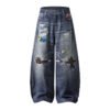 566226805 Embroidered Denim Pants Unisex Wide Leg Straight Leg Long Pants Trendy