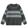 Oversized Wool Mohair Fair Isle Crewneck Pullover Sweater