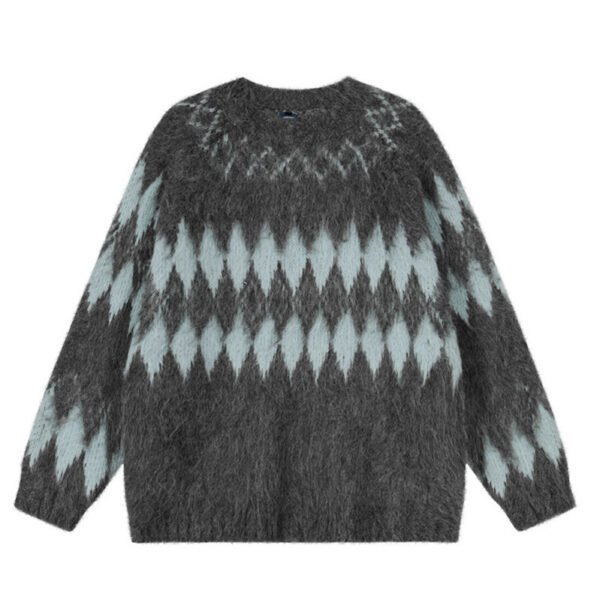 Oversized Wool Mohair Fair Isle Crewneck Pullover Sweater
