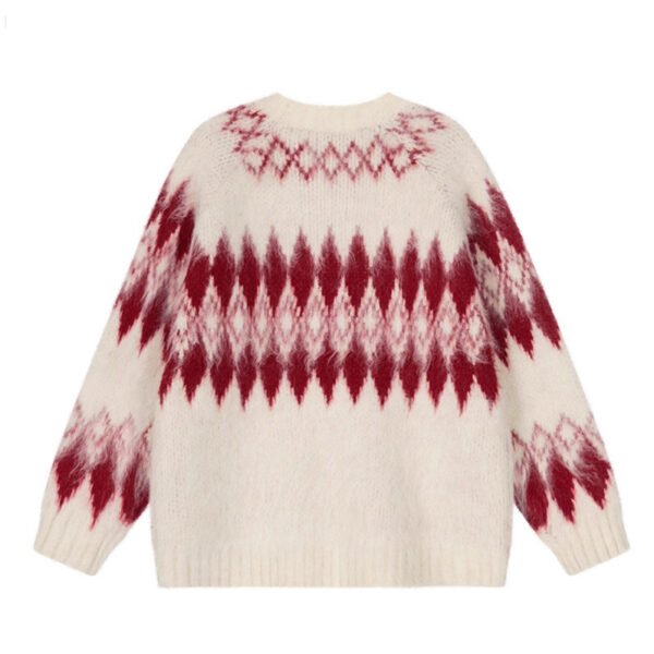 Oversized Wool Mohair Fair Isle Crewneck Pullover Sweater