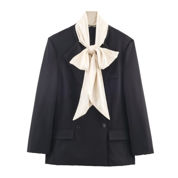 Color blocking scarf bow collar suit jacket