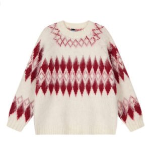 Oversized Wool Mohair Fair Isle Crewneck Pullover Sweater