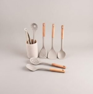 Silicone Kitchenware Set Of 7 With Storage Barrel Wooden Handle Stir-frying Shovel Spandrel Fence Colander Kitchen Kitchenware Suit 7-Piece Silicone Pack Nylon Cookware Set (Copy)